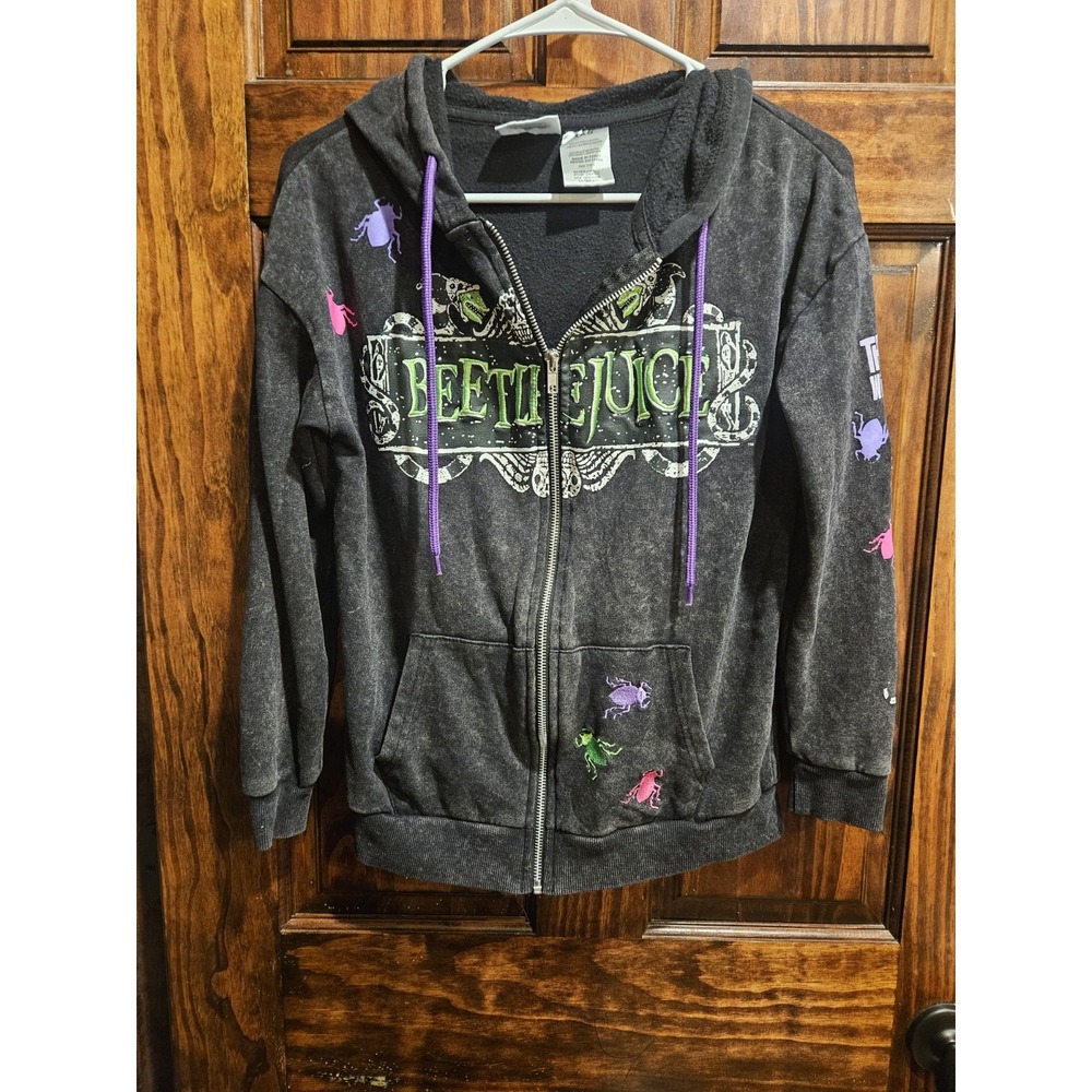 Beetlejuice Graphic Zip Up Hoodie Jacket Black Mineral Wash XXS LT32409CC